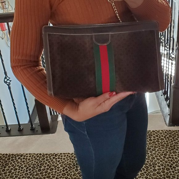 Gucci Handbags - Rare Brown GG Suede Gucci Clutch Authentic